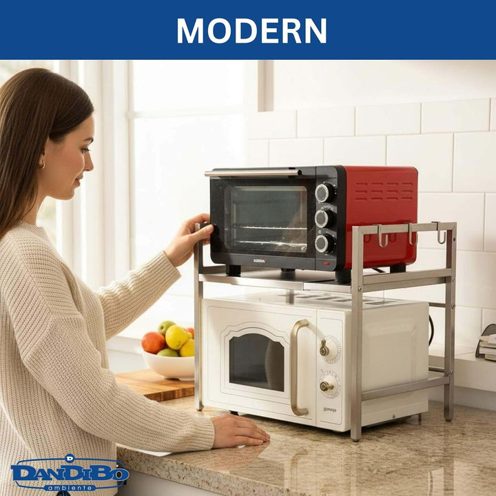 DanDiBo Verstellbares Mikrowellenregal Edelstahl 2 Stufig 40-64 cm Mikrowellen Regal 96685 Stehend M