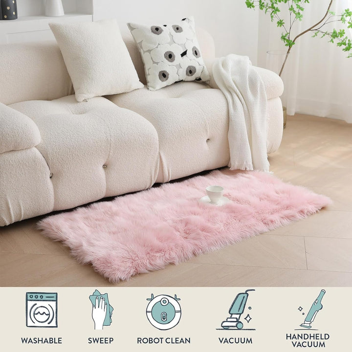 HARESLE Longhair Fell Teppich Waschbar Teppich,Soft Area Rug Schlafzimmer Kunstfell Shaggy TeppichRo