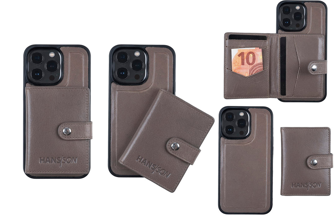 HANS/SON Echtlederhülle iPhone 13 Pro Max Inkl. Magnetischem Kreditkartenwallet (Grau), Grau