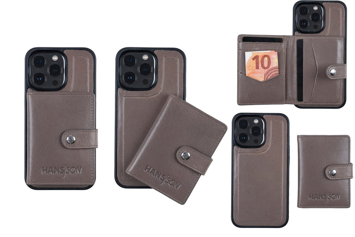 HANS/SON Echtlederhülle iPhone 13 Pro Max Inkl. Magnetischem Kreditkartenwallet (Grau), Grau