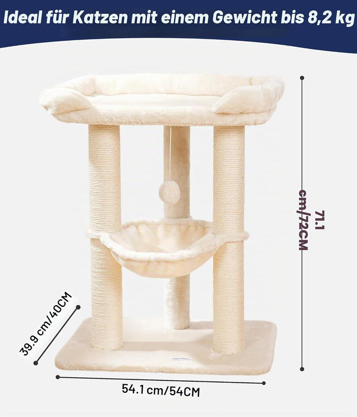 Happi N Pets 71CM Kratzbaum für Katzen, Hoher Kratzstamm mit grossem Bett für grosse Katzen, Sisal-K