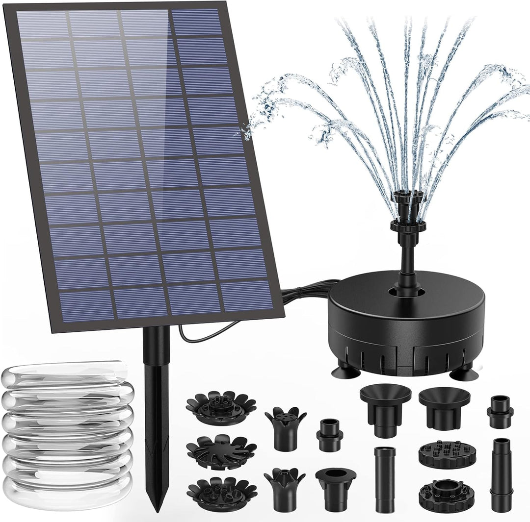 AISITIN 7W DIY Solar Springbrunnen, Upgrade Solar Teichpumpe mit 1.5m Wasserleitung und Feste Pfähle