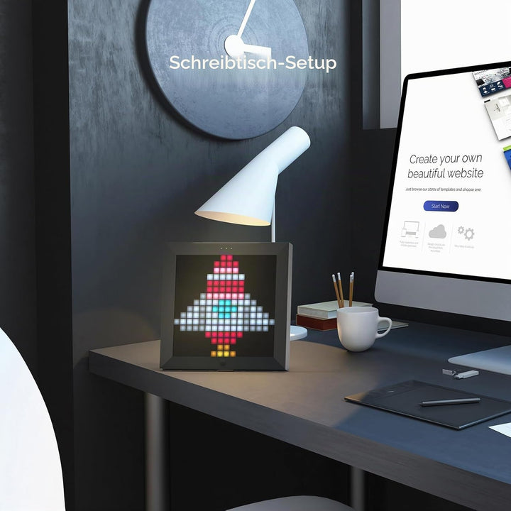 Divoom Pixoo Pixel Art Digitaler Bilderrahmen, Programmierbares 16 * 16 RGB LED Panel, Smart Clock m