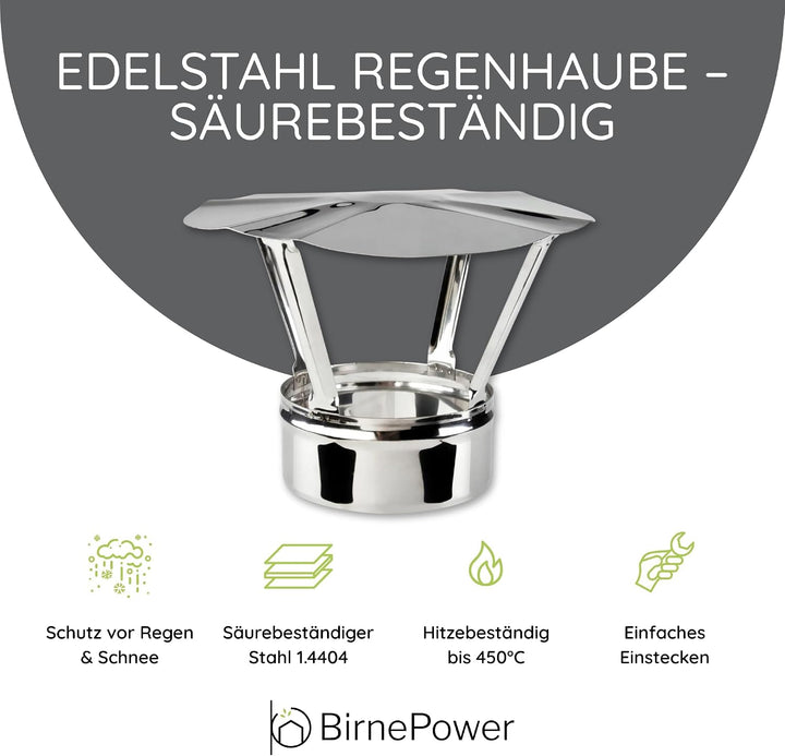 BirnePower Edelstahl Ofenrohr Kaminrohr Abgaselemente: Rohr Bogen Ofenknie T-Stück Regenhaube Rauchr