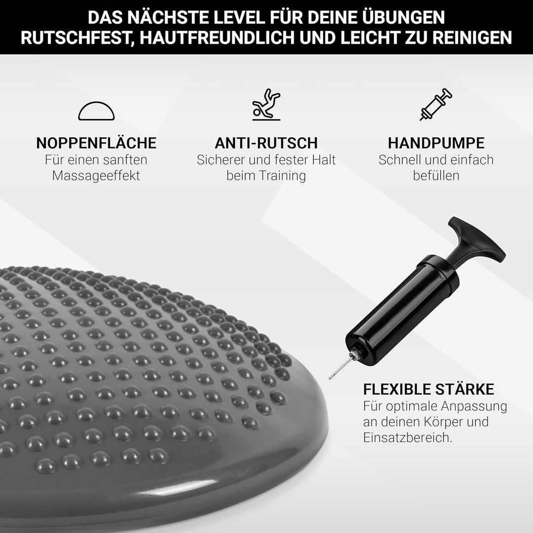 MSPORTS Ballsitzkissen inkl. Pumpe und Übungsposter | ca. 32 cm Durchmesser mit Noppenoberfläche - i