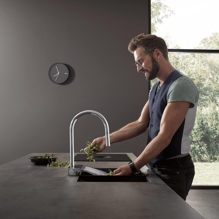 hansgrohe Küchenarmatur Aquno Select M81 (Wasserhahn Küche, Schlauchbox und Abtropfsieb, 360° schwen