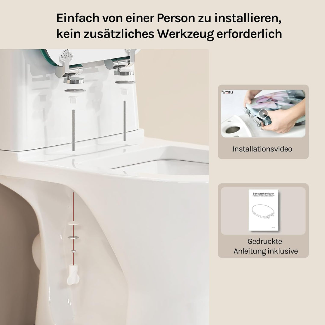 WOLTU Premium WC-Sitz Toilettensitz mit Absenkautomatik, MDF Holzkern, Softclose Scharnier, Antibakt