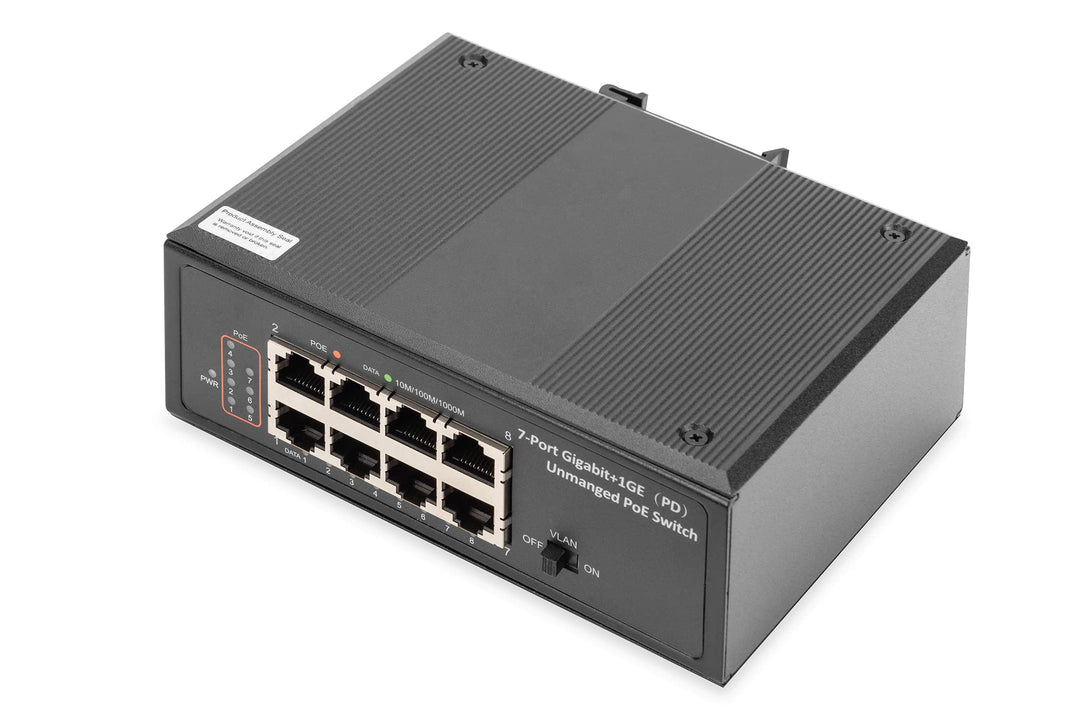 DIGITUS Industrieller 7-Port Gigabit PoE+ Switch mit 1 x PD-Port