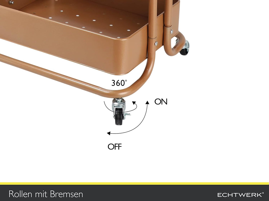 Echtwerk mobiler Servierwagen für Küche/ Bad/ Büro mit 3 Ebenen, Küchenrollwagen, Küchenwagen, Werkz