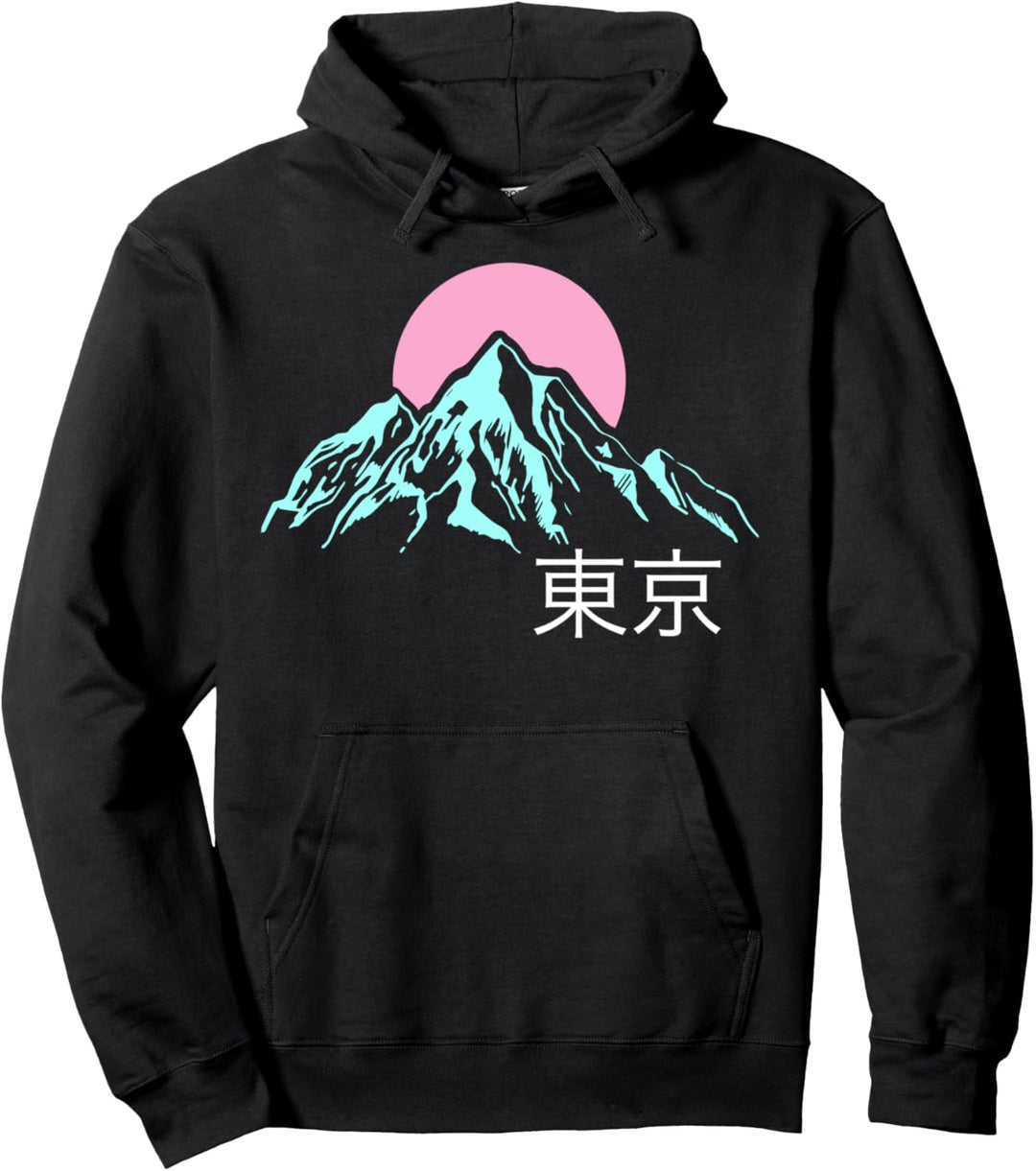 Trendy Pastel Mountaintop Japanese Kanji Pullover Hoodie
