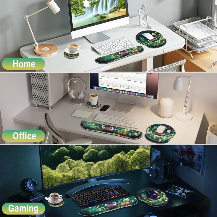 Mousepad 3-in-1 Handballenauflage Set, Ergonomisches Mauspads Handballenauflage Tastatur +Tasse Pad