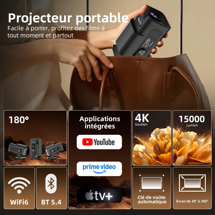 ZDSSY Mini Beamer 4k 1080P Unterstützt Klein Projektor Portable mit WiFi 6 BT 5.4,Tragbarer Video Sm