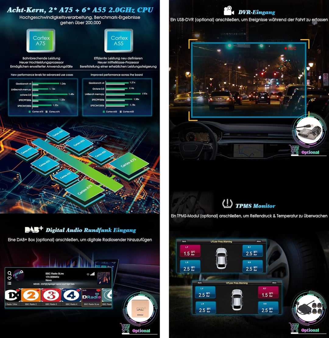 Erisin 10,25 Zoll 8-Kern 4GB RAM 64GB ROM Android 12 Autoradio mit GPS Navi für BMW X1 F48 (2016-201