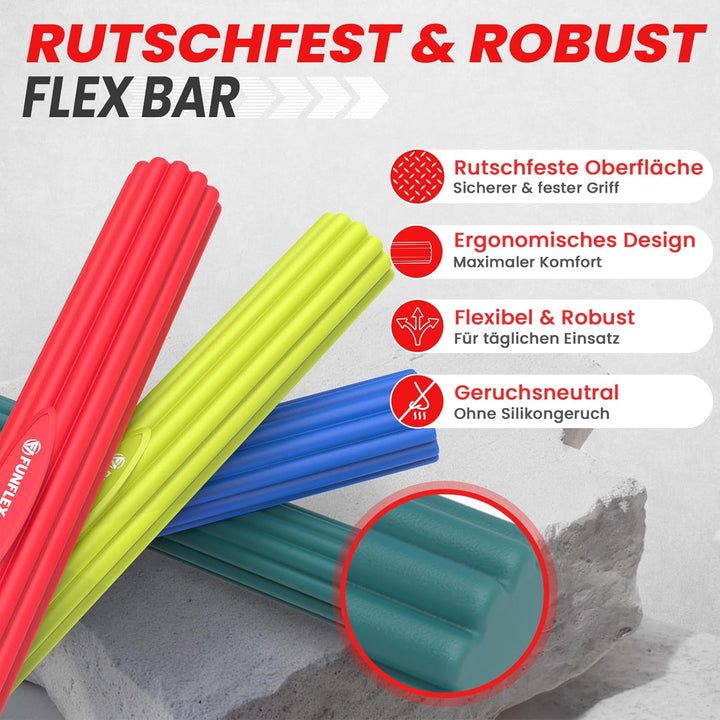 FUNFLEX Flexible Widerstand Stange Set, verschiedene Stärken - Tennisarm Bar, Griffkraft Training, H