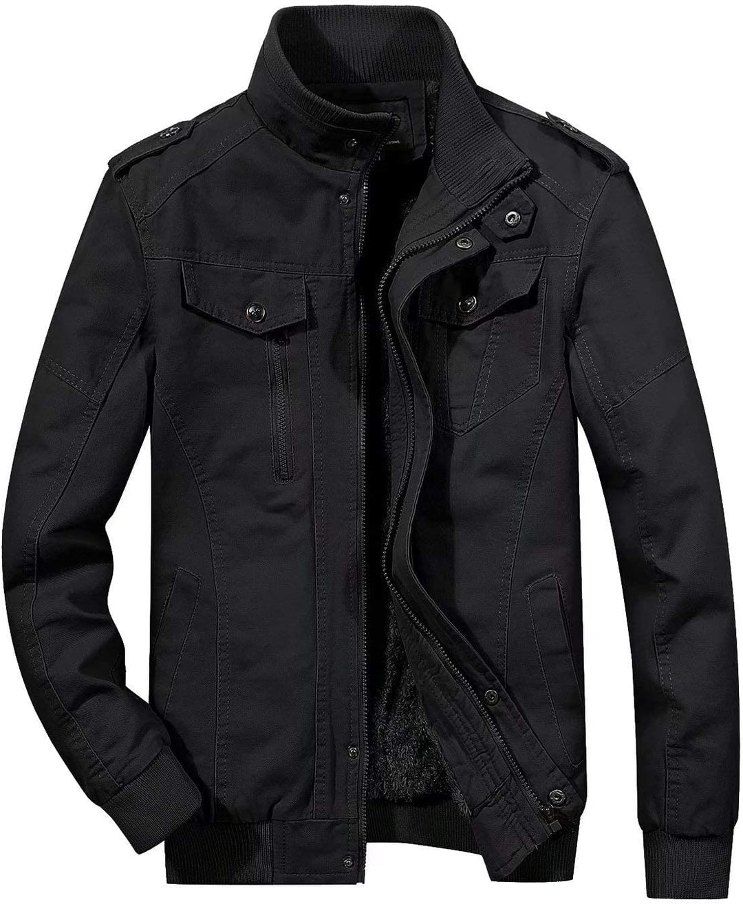 MAGCOMSEN Winterjacke Herren Warm Gefüttert Fleecejacke Cargo Casual Übergangsjacke Baumwolle Army J