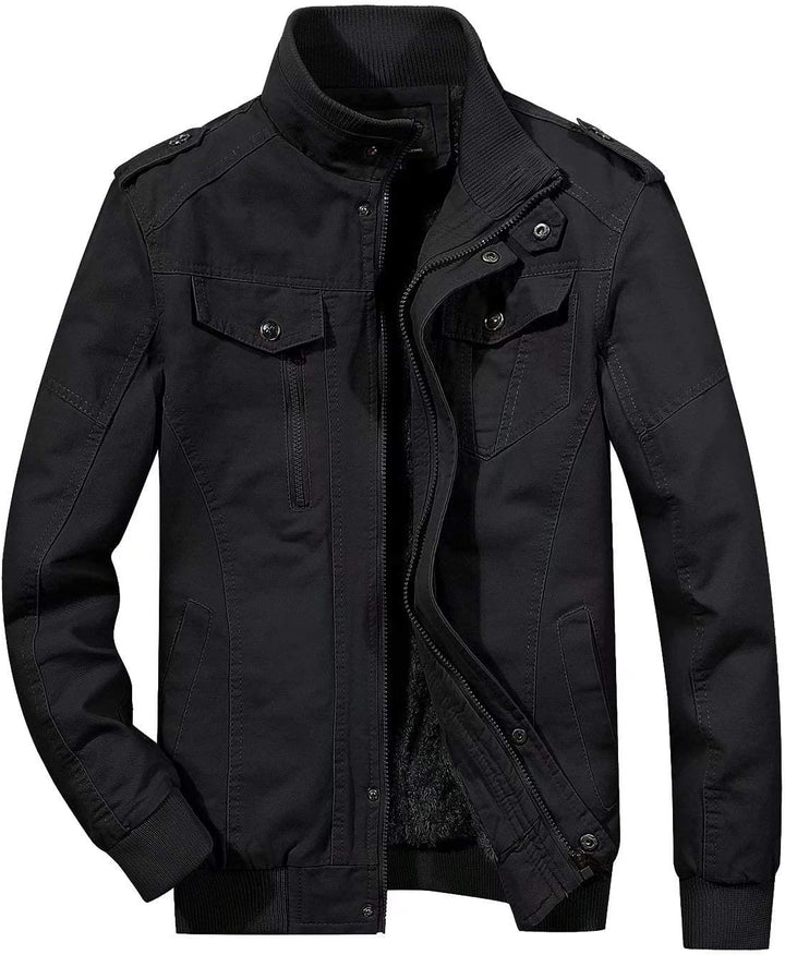 MAGCOMSEN Winterjacke Herren Warm Gefüttert Fleecejacke Cargo Casual Übergangsjacke Baumwolle Army J