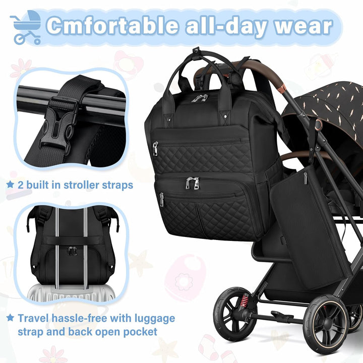 RAINSMORE Baby Wickelrucksack Gross mit Mobiler Wickelauflage Multifunktions Wickeltasche Kinderwage