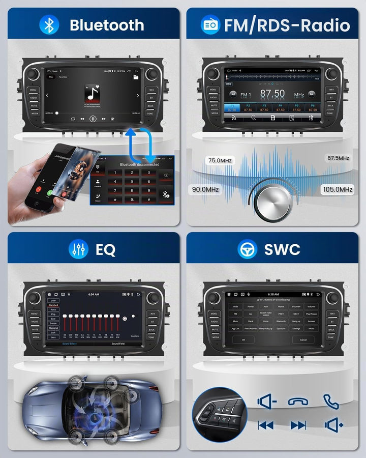 2G+64G Wireless Carplay Android 13 Autoradio für Ford Focus II mk2 Mondeo S-Max C-Max Galaxy Kuga mi