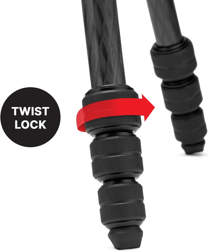 Manfrotto Befree GT PRO Reisestativ aus Kohlefaser, 4-teilig, mit 3-Wege-Schwenk-/Neigekopf, Schwarz