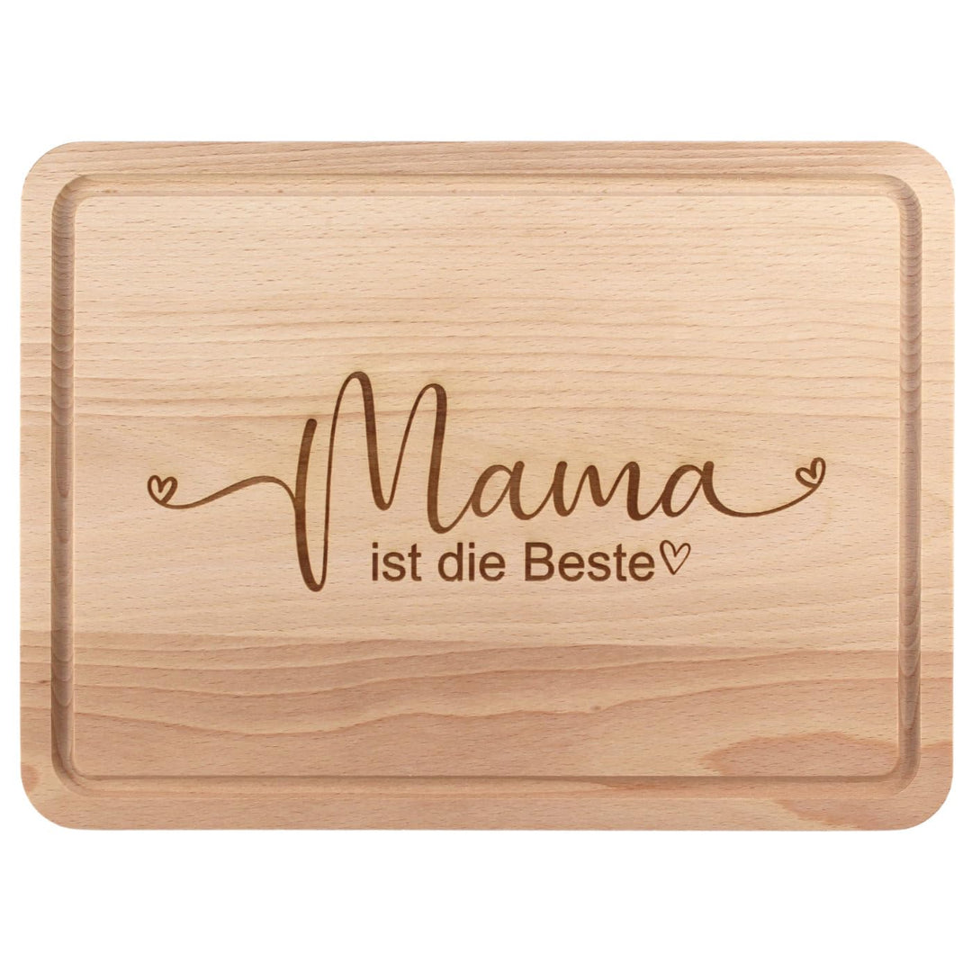 Mama ist die Beste Geschenk - Holz Schneidebrett mit Saftrille 30x22 cm gross, Brotzeitbrett als Ges