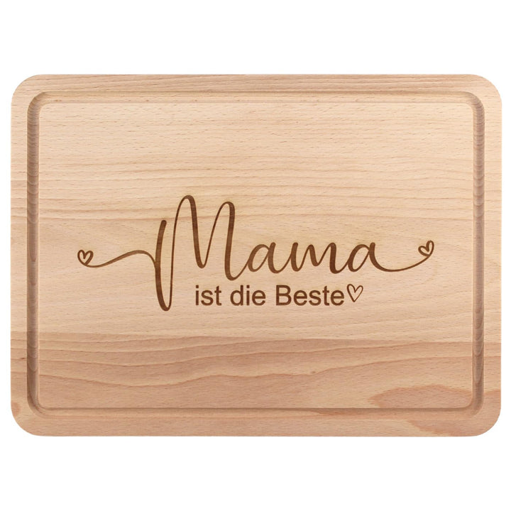 Mama ist die Beste Geschenk - Holz Schneidebrett mit Saftrille 30x22 cm gross, Brotzeitbrett als Ges