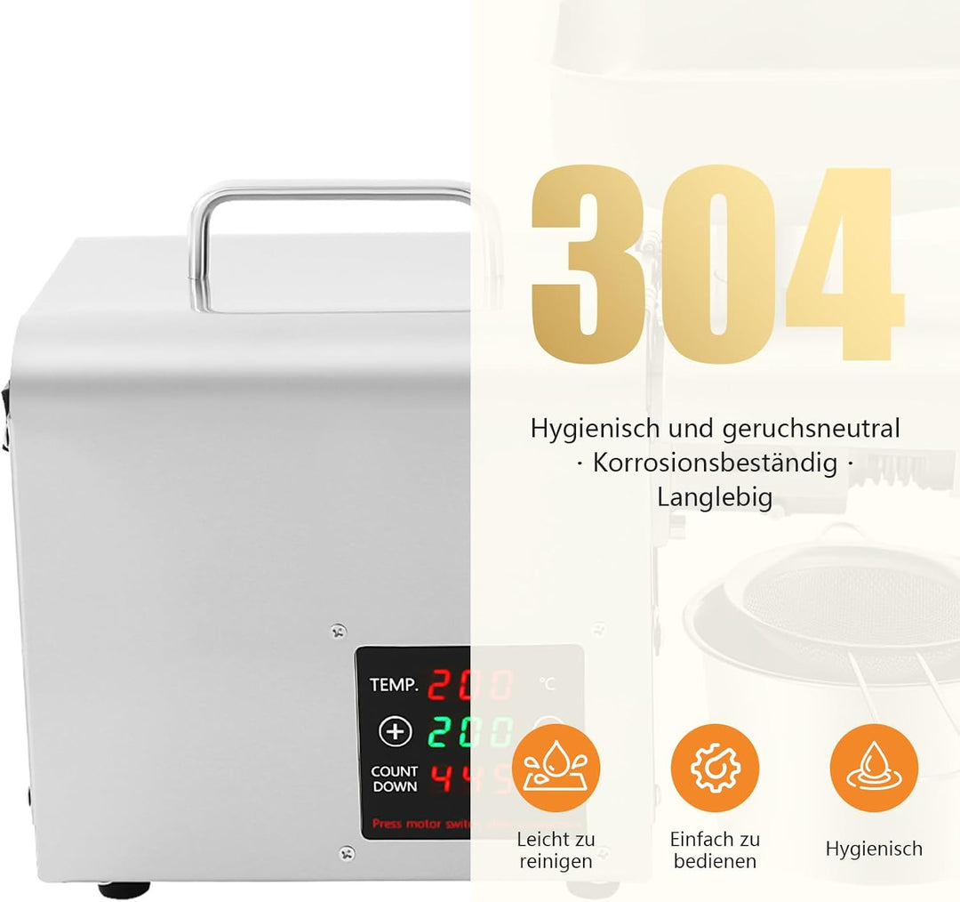 Ölpresse Elektrische Ölpresse aus Edelstahl 304, 150W Vollkupfermotor für Kalt & Heisspressung, 6-13
