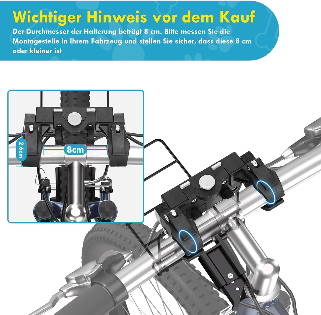 Hundekorb Fahrrad Vorne bis 10KG mit L-förmige Halterung Φ8cm, Faltbarer Hundefahrradkorb 4 in 1 Ruc