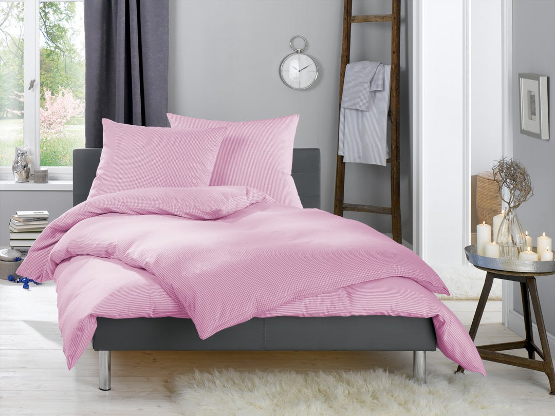 Lorena Feinflanell warme Winter Bettwäsche Karo Daphne 100% Baumwolle kariert (rosa, Garnitur 135 x
