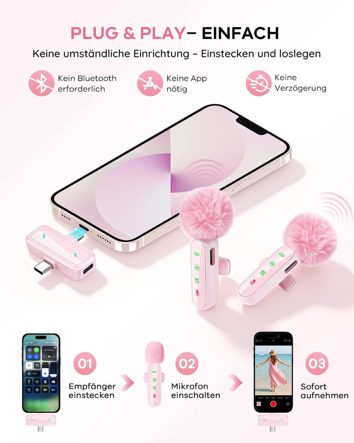 Kabelloses Lavalier-Mikrofon für iPhone, iPad, Android-Handy, Mini-Mikrofon für Videoaufnahmen, TikT