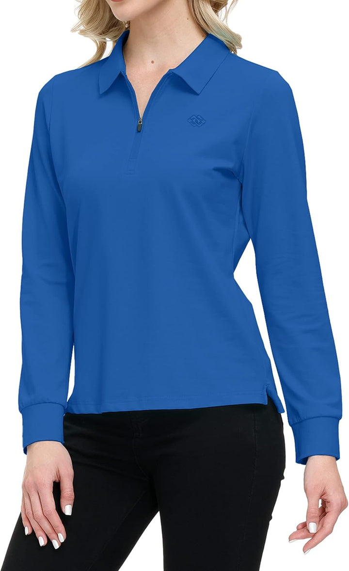 MoFiz Damen Poloshirt Langarm Baumwolle Polohemd Sport Polo Wintershirts mit Reissverschluss Kragen