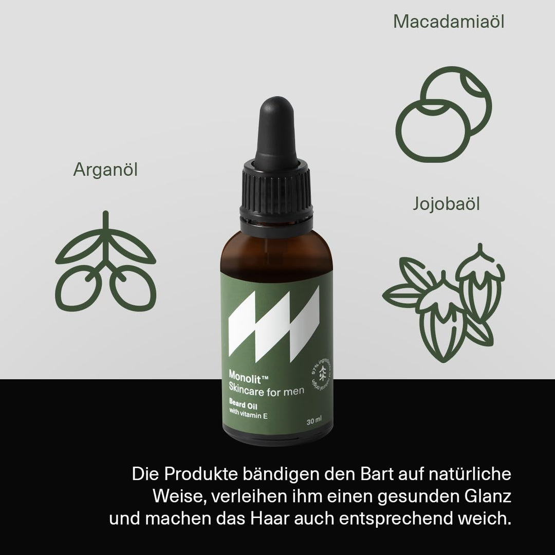 Monolit - Bartöl für Herren mit Avocadoöl, Jojobaöl, Arganöl und Vitamin E 30 ml - Flasche mit Pipet