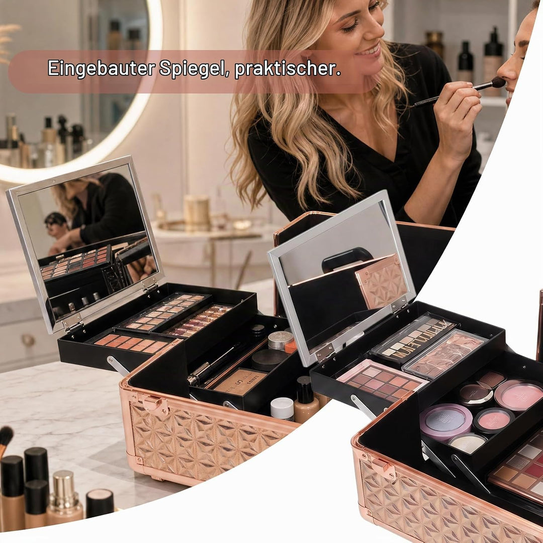 Kosmetikkoffer Trolley, 6-in-1 Schminkkoffer mit Spiegel &amp; Schloss, Grosser Kosmetik Reisekoffer Mak