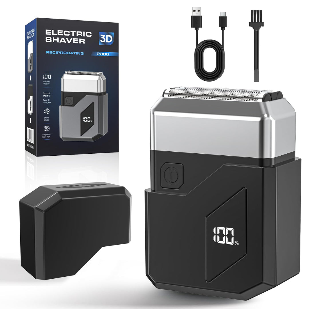 Elektrorasierer Herren, Rasierer Herren Elektrisch mit LED-Anzeige, Mini Foil Shaver IPX7 Nass-Trock