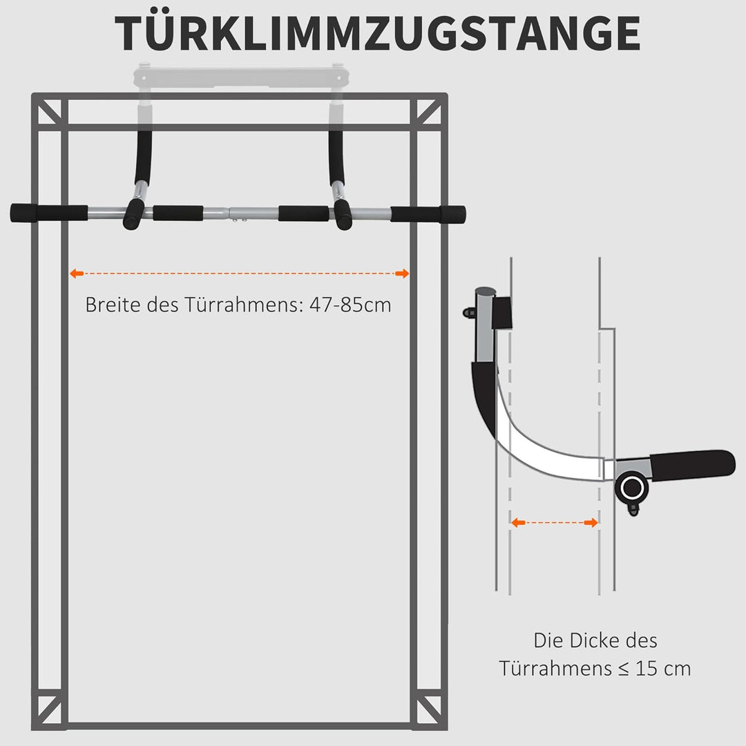 HOMCOM Klimmzugstange, Trainings Halterung, Multifunktions-Türreck, Stahl, Schaumstoff, PE, Schwarz+