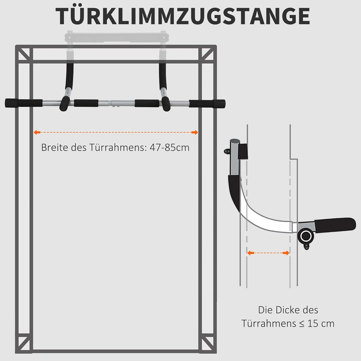 HOMCOM Klimmzugstange, Trainings Halterung, Multifunktions-Türreck, Stahl, Schaumstoff, PE, Schwarz+