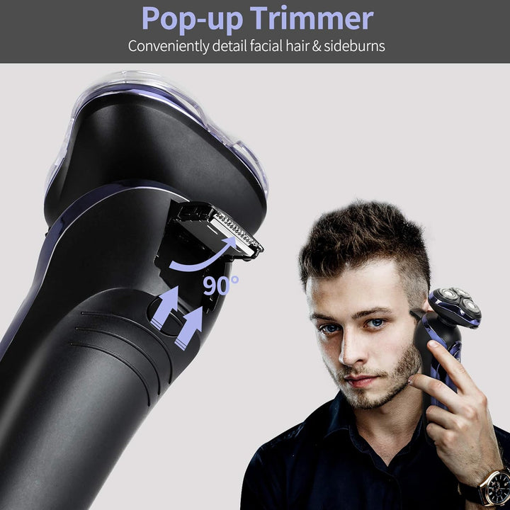 Rasierer Herren elektrisch Elektrorasierer Rotationsrasierer mit Präzisionstrimmer IPX7 Nass & Trock