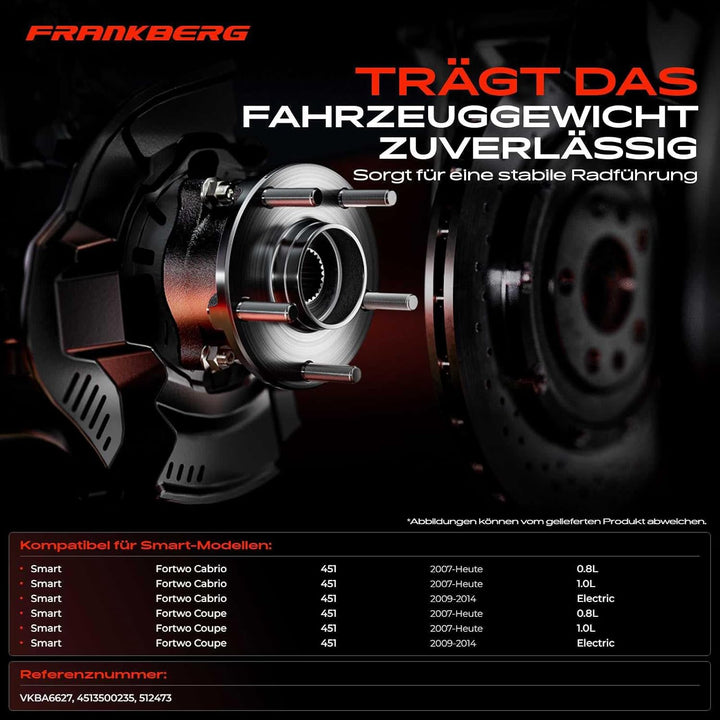 Frankberg 2x Radnabe Radlagersatz Hinterachse Kompatibel mit Fortwo Cabrio 451 Alle Motoren 2007-202