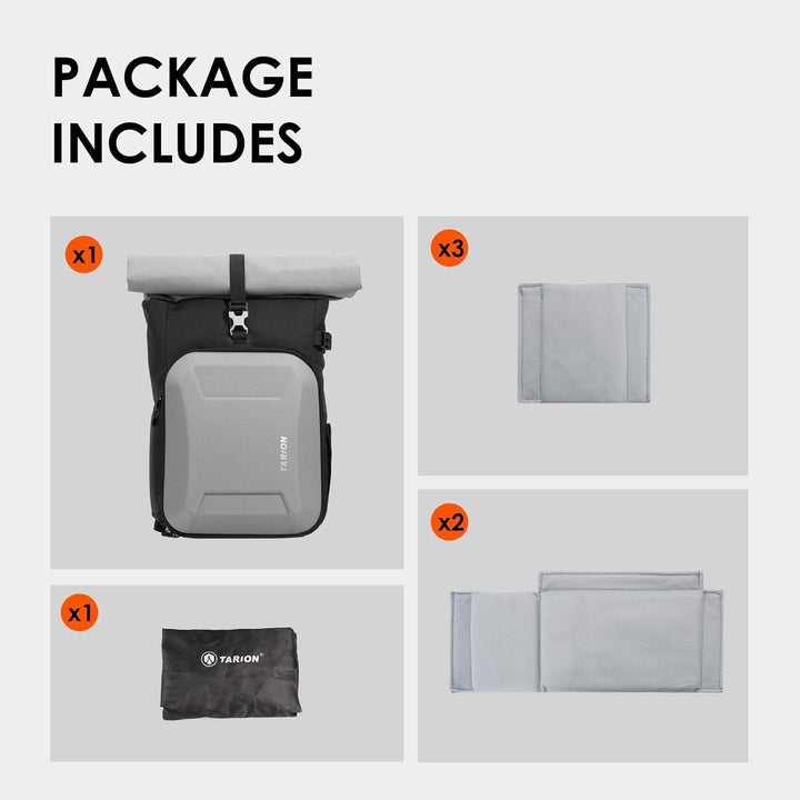 TARION Kamerarucksack Rolltop Fotorucksack mit Hartschale: Professionelle Kameratasche Spiegelreflex