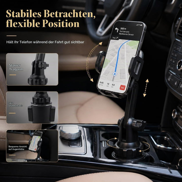 Handyhalterung Auto Getränkehalter, 360° KFZ Halter mit Langarm, 4–7 Zoll