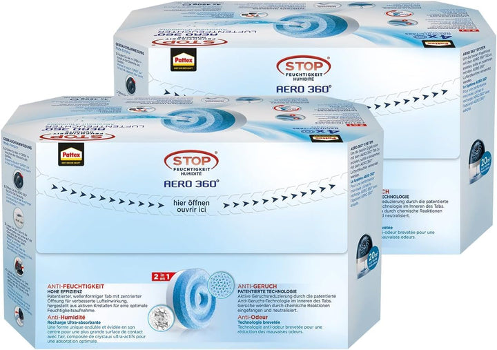 Pattex AERO 360° Neutral Tabs Nachfüllpack 2er-Set (2x 4er-Pack), reduzieren Feuchtigkeit und schlec