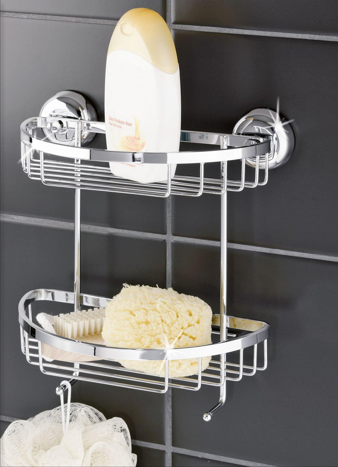 WENKO 18234100 Magic-Loc Wandkorb Bessano mit 2 Ablagen - Befestigen ohne bohren, Edelstahl rostfrei