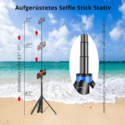 ATUMTEK 130CM Selfiestick, Bluetooth Selfie-Stick mit Hochbelastbarem Aluminium und Rutschfesten Dre