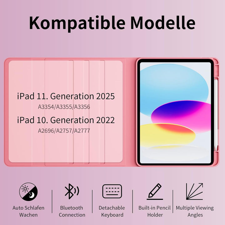 Hülle mit Tastatur für iPad 11. Generation (A16) 2025 11 Zoll,iPad 10. Generation 2022 10,9 Zoll, Ma