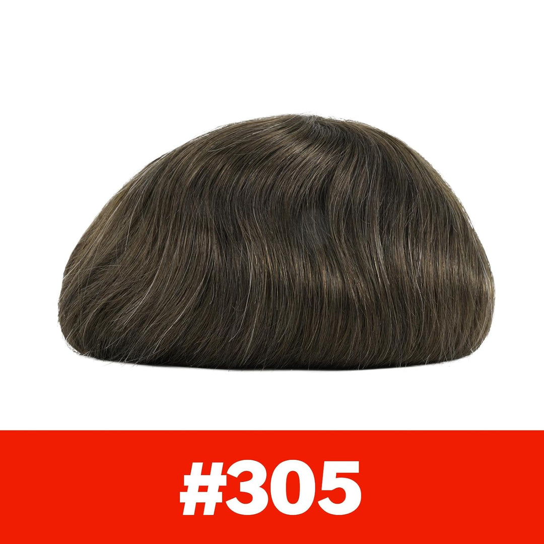 Lordhair Perücke für Herren, Toupet Herren aus natürlichem Echthaar, 0,08 mm vorn, 1/2 Zoll, V-loope