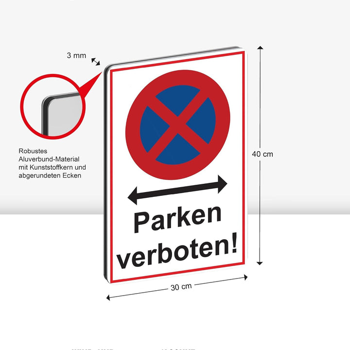 2 Stück XXL Absolutes Halteverbot Schild 40 x 30 cm Alu 3mm Alu-Dibond stabile Aluminiumverbundplatt