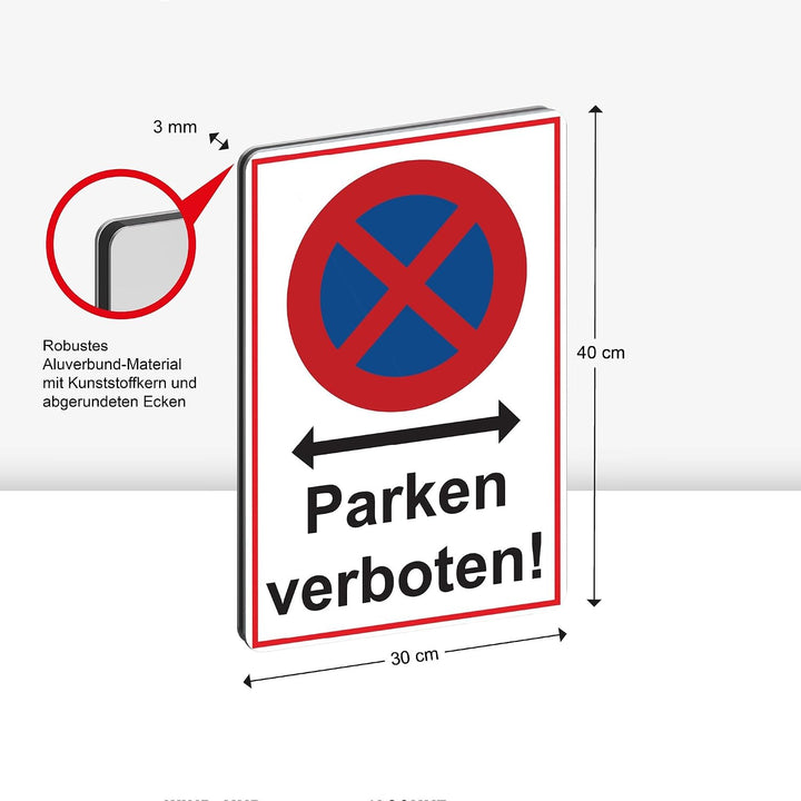 5 Stück XXL Absolutes Halteverbot Schild 40 x 30 cm Alu 3mm Alu-Dibond stabile Aluminiumverbundplatt