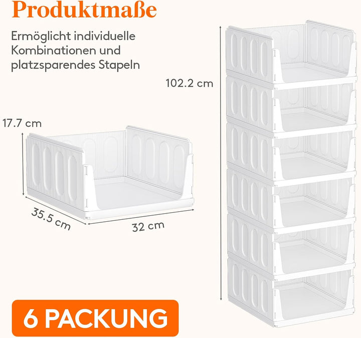 Lifewit 6er Set Stapelbare Kleiderschrank Organizer 35.5 cm Tief | Ausziehbar Kunststoff Ordnungssys