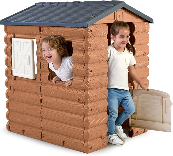 FEBER - Camping Cottage, EIN von der Natur inspiriertes Spielzeughäuschen in Holzoptik mit Fenstern