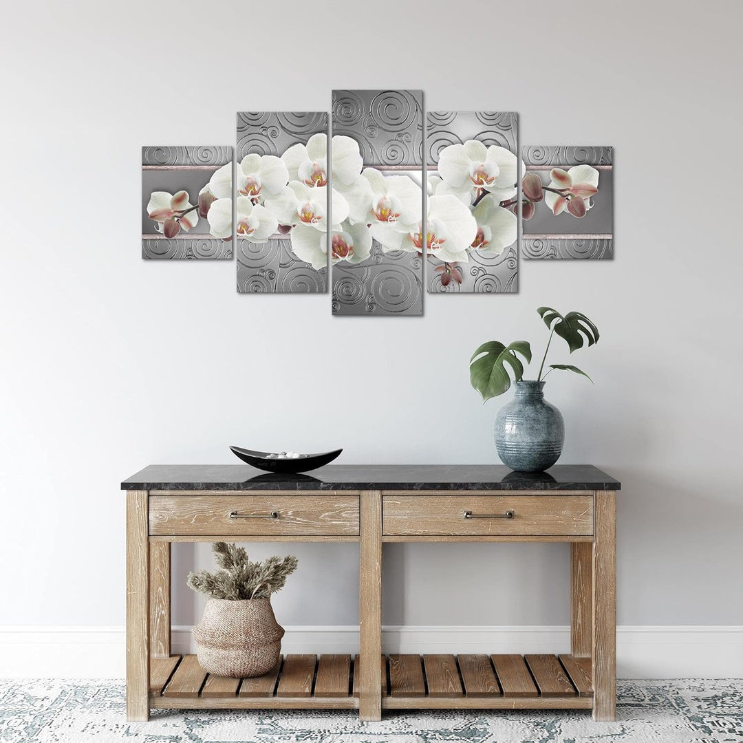 Runa Art Wandbilder Blumen Orchidee 5 Teilig Bild auf Vlies Leinwand Deko Wohnzimmer Abstrakt Beige