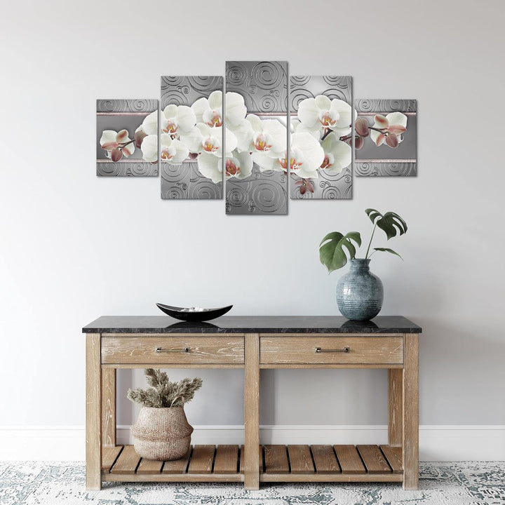 Runa Art Wandbilder Blumen Orchidee 5 Teilig Bild auf Vlies Leinwand Deko Wohnzimmer Abstrakt Beige